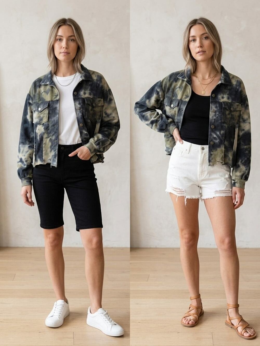 Natural Life ie Dye Cotton distressed textured black olive Jacket Size XS/S